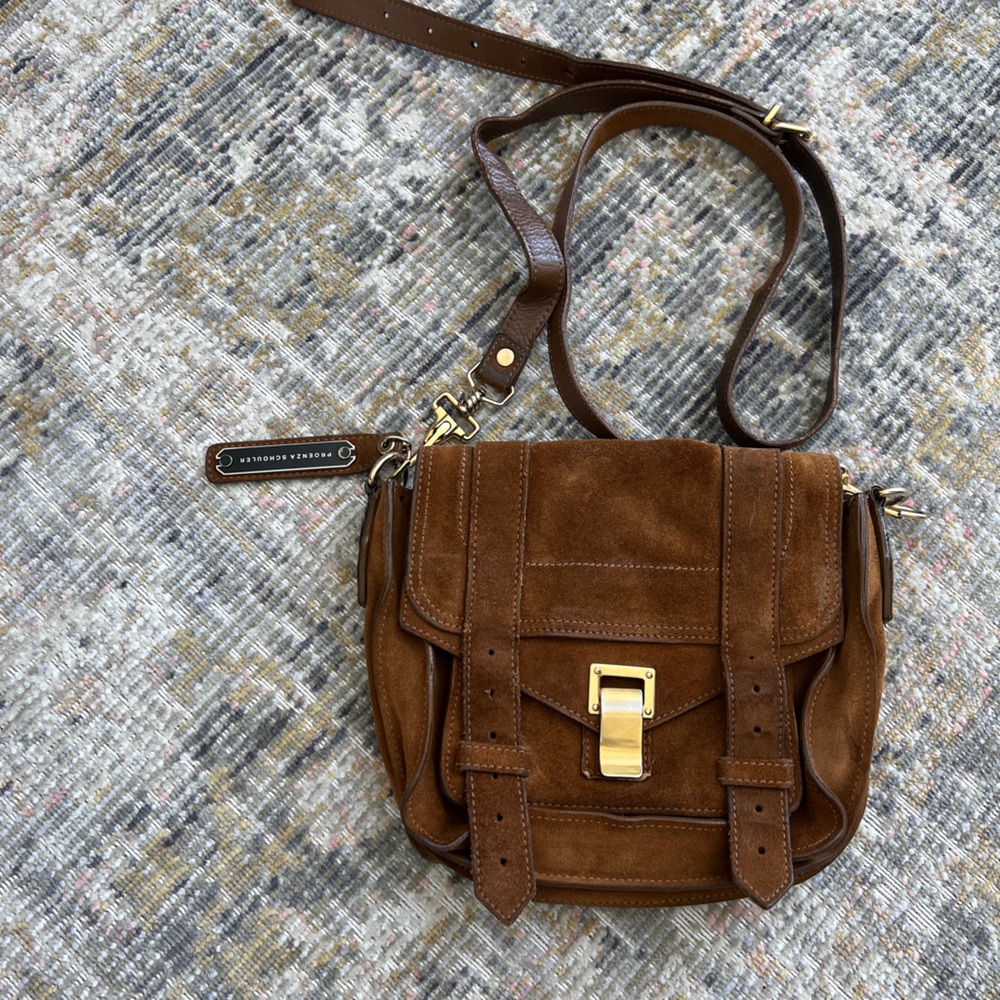 Proenza Schouler Mini PS1 Suede Brown Crossbody Bag Gold Hardware